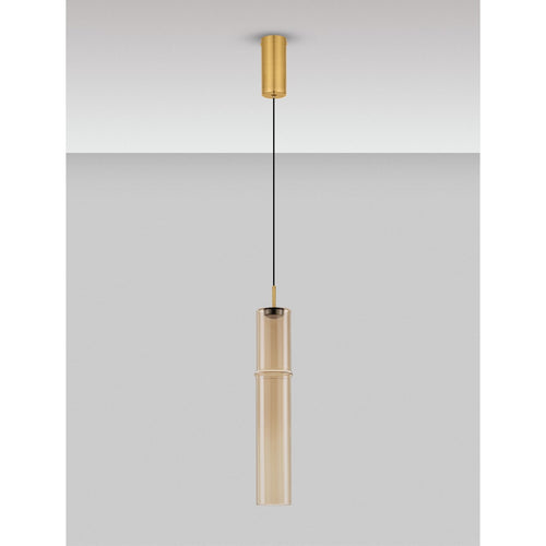 Nova Luce SANO Slanke hanglamp voor aan het plafond, glanzend geborsteld goud, cognac LED 3W 180lm 3000K