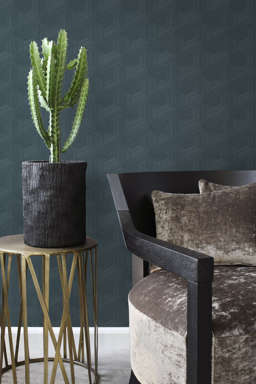 Origin Wallcoverings eco-texture vliesbehang grafisch 3D motief donkerblauw - 50 x 900 cm - 347998 - vtwonen shop