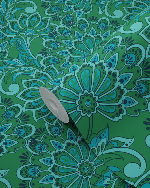 ESTAhome behang vintage bloemen donkergroen - 50 x 900 cm - 131090 - vtwonen shop