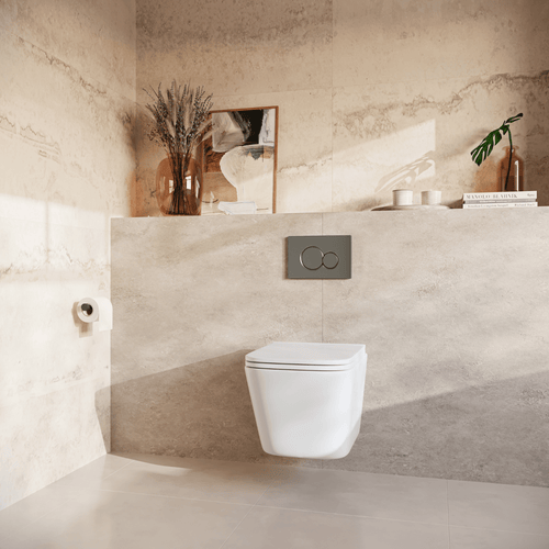LOMAZOO hangtoiletset Linea - met inbouwreservoir & ronde drukplaat - vierkant - gun metal / wit