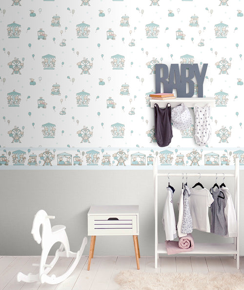 Sanders & Sanders zelfklevende behangrand dieren vergrijsd blauw en wit - 500 x 17.5 cm - 640601