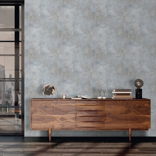 Sanders & Sanders behang betonlook blauw grijs - 53 cm x 10 m - 640072