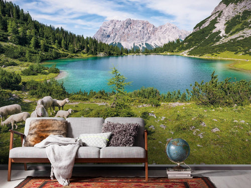 Sanders & Sanders fotobehang berglandschap groen en blauw - 400 x 250 cm - 612541