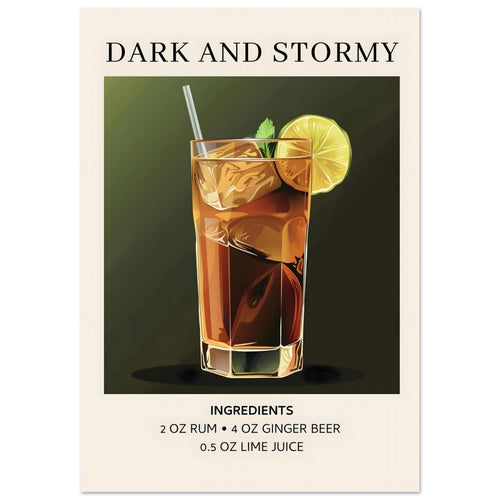 Artfulprints Poster met Lijst Dark and Stormy cocktail - Ingrediënten   - 70x100 cm - Donkergroen