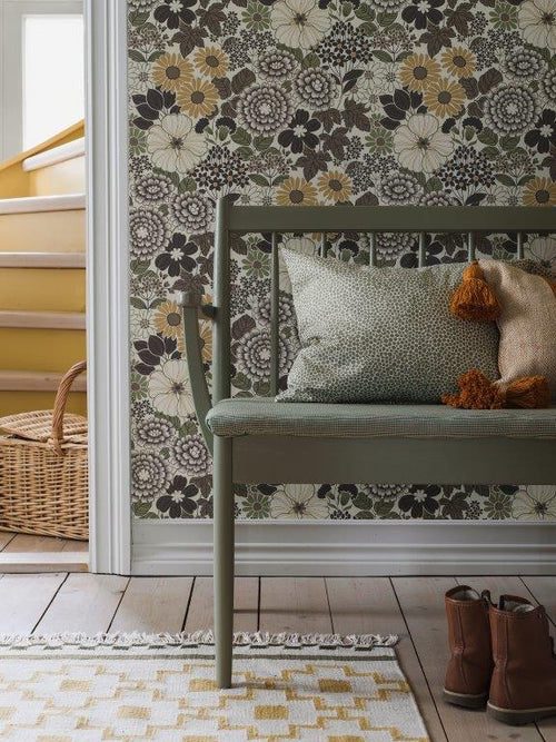 Borastapeter behang retro bloemen grijs - 53 cm x 10.05 m - 661020 - vtwonen shop