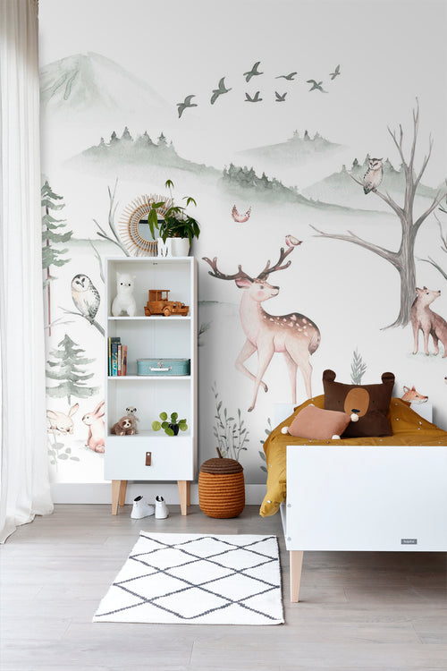 Komar fotobehang bosdieren wit, groen en beige - 400 x 280 cm - 610868 - vtwonen shop