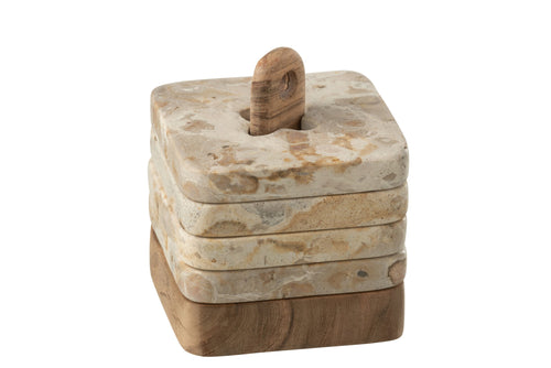J-Line onderzetter - marmer/hout - beige - 4 stuks