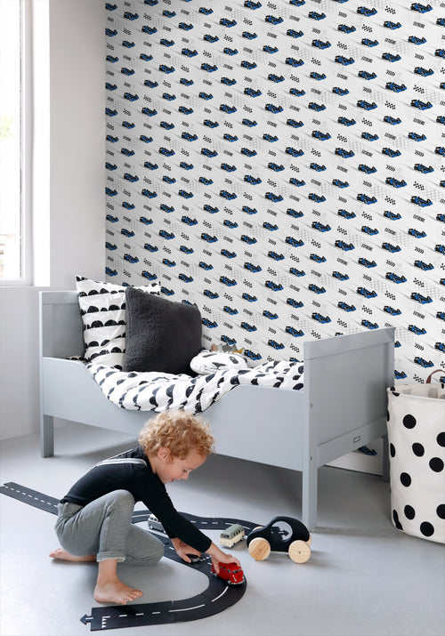 Sanders & Sanders behang race auto's blauw - 50 x 900 cm - 935355