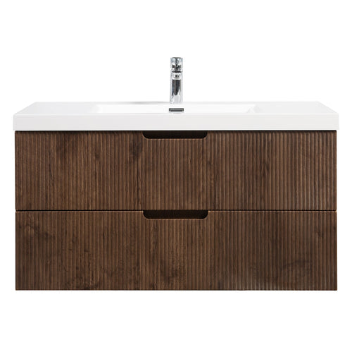 Badplaats Badkamermeubel Set Thermis 100 cm – Walnoot Bruin – Badmeubel met Wastafel
