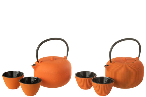 J-Line theepot - metaal - oranje - 2 stuks - vtwonen shop