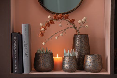 J-Line bloempot Spikkel Rond - keramiek - koper - large - Ø 16 cm - vtwonen shop