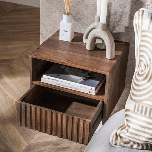 Giga Meubel Nachtkastje Carve - Bruin Acaciahout - 35x30x25cm - vtwonen shop