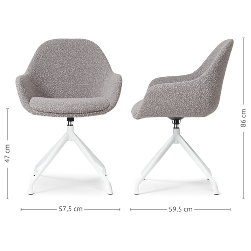 Nolon Nola-Mae Eetkamerstoel Bouclé Taupe - Draaibaar Wit Onderstel - vtwonen shop
