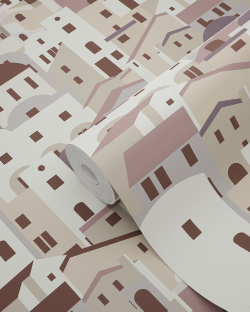 ESTAhome behang mediterrane huisjes beige en grijs - 50 x 900 cm - 139622 - vtwonen shop