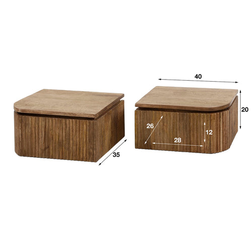Giga Meubel Nachtkastje Wave - Naturel Hout - Set van 2 - 40x35x20cm