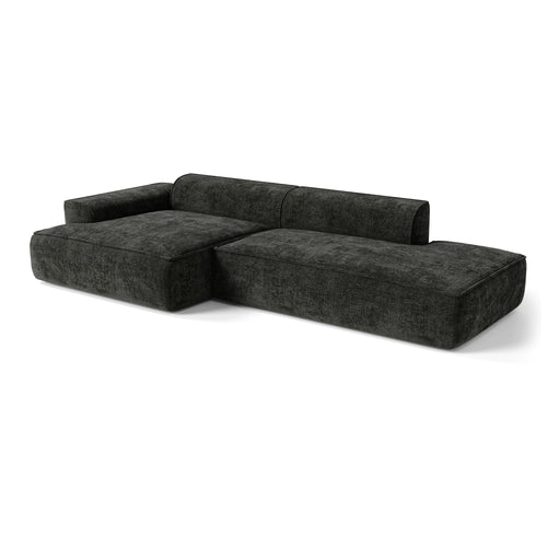 Premium Interiors - Hoekbank (links) HANA - fluweel weefsel donker antraciet 300cm