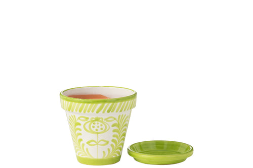 J-Line bloempot Granada Handmade + Painted - keramiek - groen - medium - Ø 27 cm