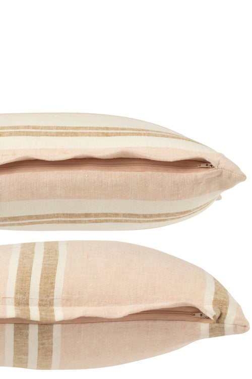 J-Line kussen Gestreept - linnen - lichtroze/wit/beige - 2 stuks