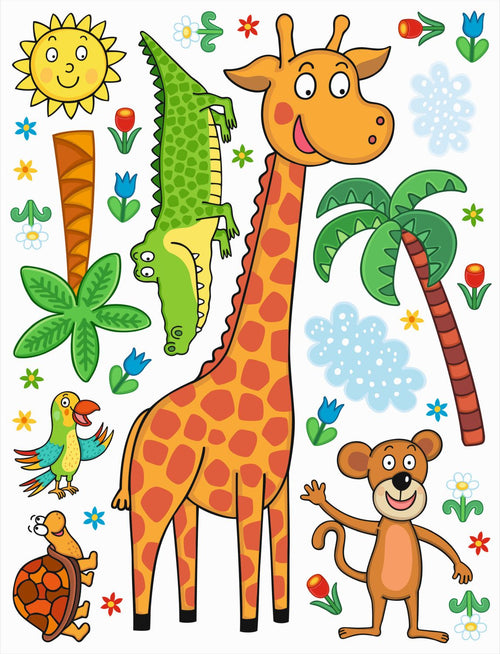 Sanders & Sanders muursticker jungle dieren groen, oranje en blauw - 85 x 65 cm - 600242
