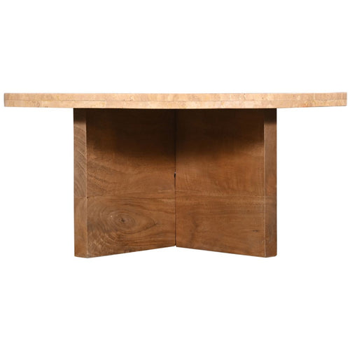 Giga Meubel Salontafel Leno Rond - Travertin/Hout - Naturel - Set van 2 - vtwonen shop