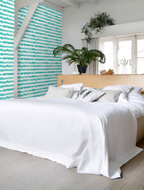 ESTAhome behang horizontale tie-dye shibori strepen turquoise 53 cm x 10.05 m 148687