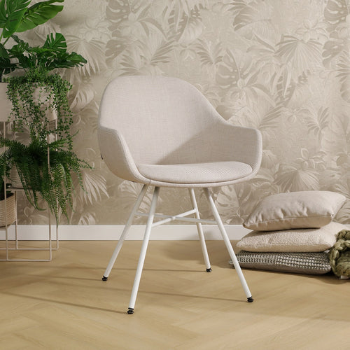 Nolon Noa-Mae Eetkamerstoel Beige - Armleuning - Witte Poten