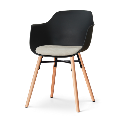 Nolon Nena-Liz eetkamerstoel zwart met naturelbeige zitkussen - houten onderstel