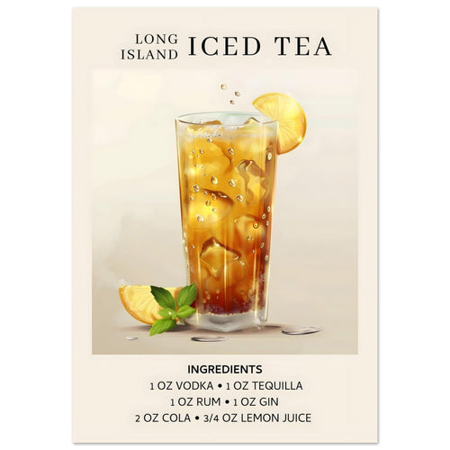 Artfulprints Poster met Lijst Long Island Iced Tea cocktail - Ingrediënten   - 30x40 cm - Grijs