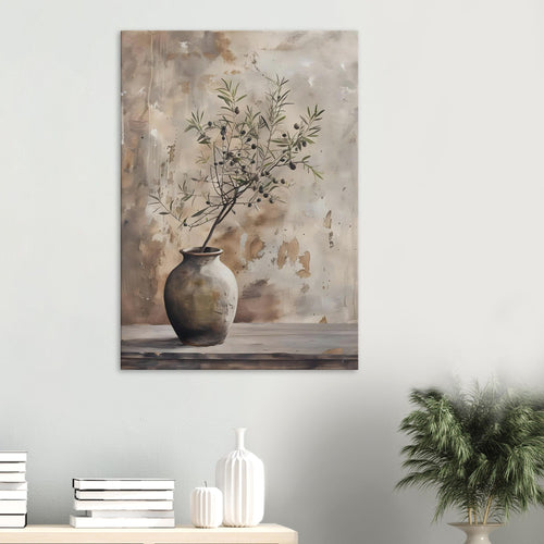 Artfulprints Canvas Rustic olive vase canvas - 50x70 cm - beige