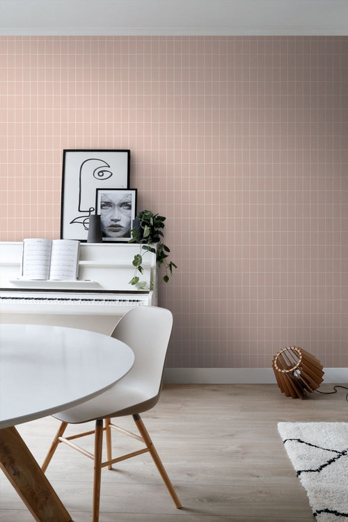 ESTAhome behang kleine tegeltjes licht roze - 50 x 900 cm - 131794