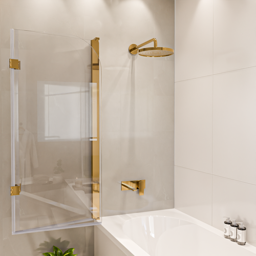 LOMAZOO badwand Caracas - 2 delig - draaibaar - anti kalk nano coating - helder glas - goud - 120 x 140 cm