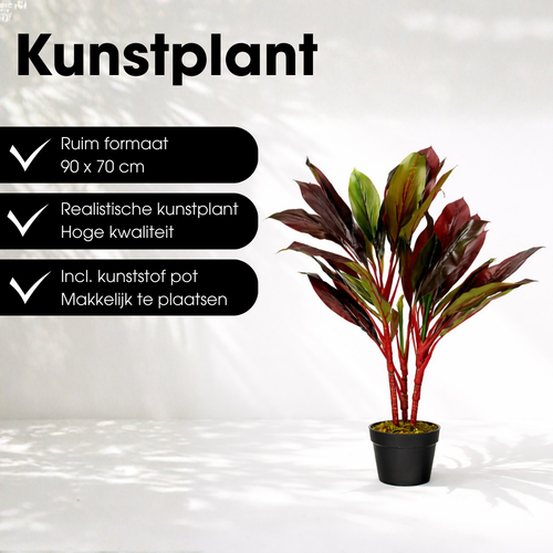 Mica Decorations Cordyline – Kunstplant in Pot – Realistische Nepplant Woondecoratie – Kunstplanten voor Binnen en Buiten – H90 x Ø70 cm – Rood