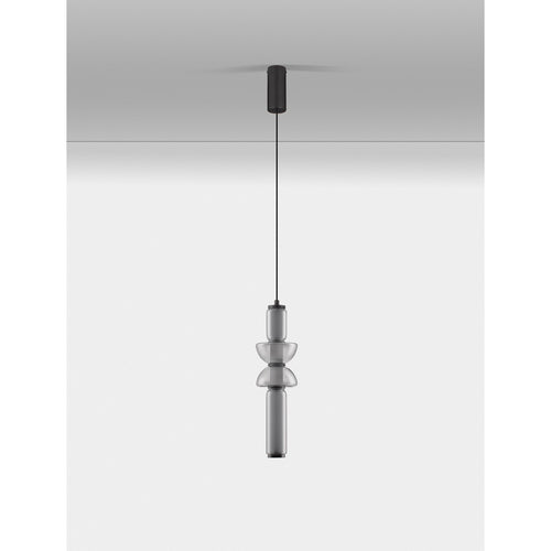 Nova Luce ULON Slanke hanglamp voor aan het plafond, rookgrijs, matzwart, Triac dimbare LED, 15W, 825lm, 3000K