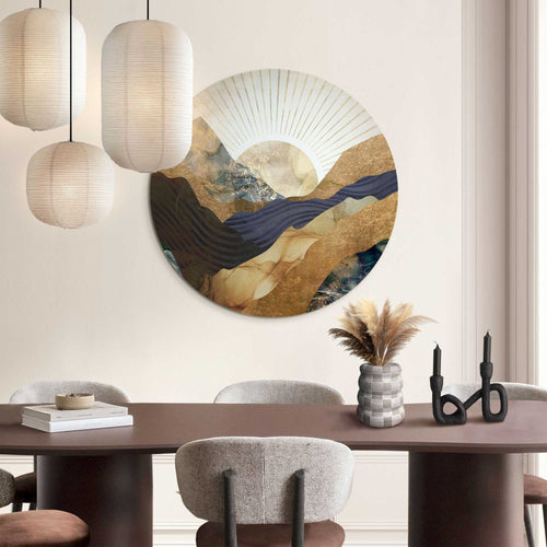 Reinders Zon en bergen glasschilderij -  goud - woonkamer - Ø 70cm