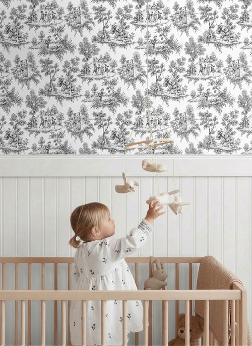 ESTAhome behang toile de jouy print zwart - 53 cm x 10.05 m - 136820