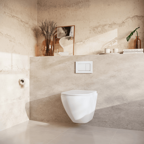 LOMAZOO hangtoiletset Linea - met inbouwreservoir & vierkante drukplaat - rond - wit