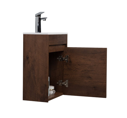 Badplaats Toiletmeubel Sinta 40 x 22 cm – Walnoot Bruin – Fonteinmeubel met Witte Wastafel