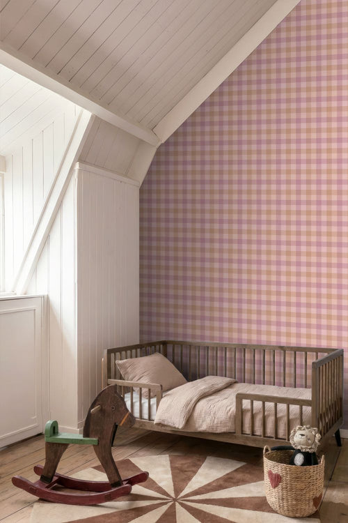 ESTAhome behang ruiten roze en paars - 50 x 900 cm - 132065
