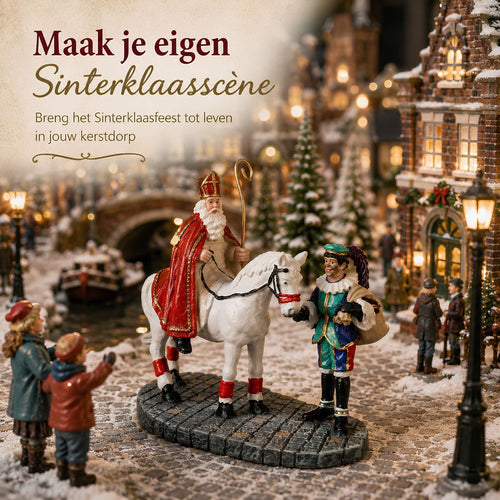 Luville Sinterklaasscène met Piet en Ozosnel - Kerstdorpfiguur uit de Molendam-serie - Sinterklaasdecoratie van Polyresin - Miniatuur voor Winterdorp