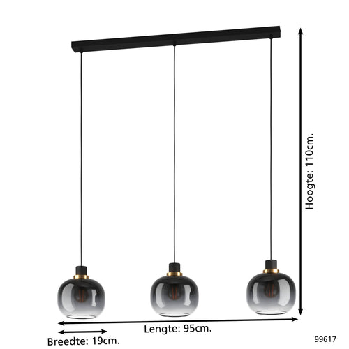 EGLO hanglamp Oilella - e27 - 95 cm - smoke glas - zwart - vtwonen shop