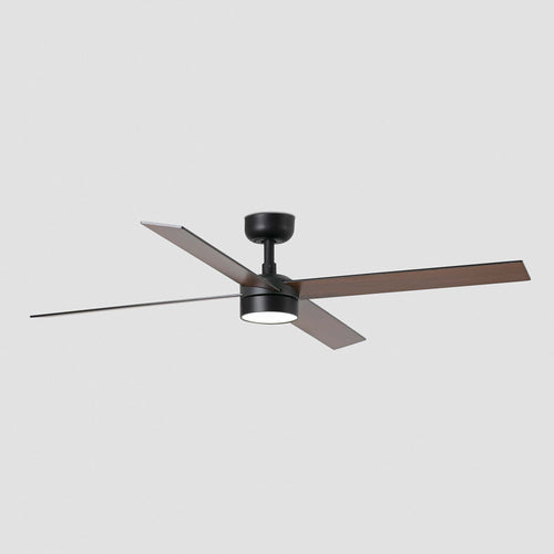 Faro Rudder Rudder inbouw plafondventilator 132 cm LED matzwart, walnootkleurige bladen CCT, 4 omkeerbare bladen