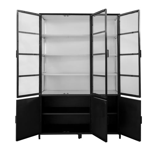 Giga Meubel Vitrinekast Lott - Zwart/Wit Metaal Glas - 150x50x230cm