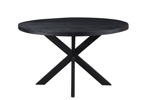Livingfurn - Eetkamertafel Kala Round Black - Spider Leg - Mango Hout Gecoat Staal - 150 cm - Zwart - vtwonen shop