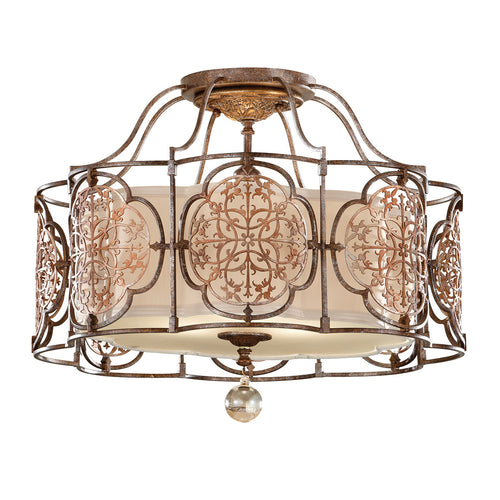 Elstead Marcella - 3 Lichts Semi Flush Plafondlamp Brits Brons, E27