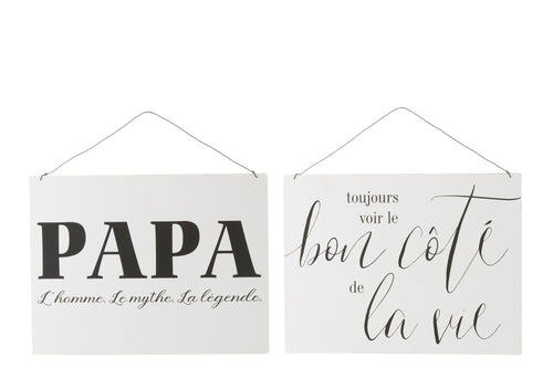 J-Line plakkaat FR/EN 'Life Dad' - metaal - wit/zwart - 2 stuks