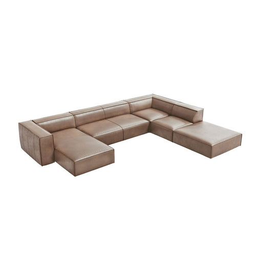 Cosmopolitan Design - Panoramische hoekbank rechts Turin 6-zits, echt leer donkerbeige - 270x365x68cm