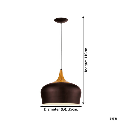 EGLO hanglamp Obregon - 1 lichts - ø350mm. - bruin, creme, eik - vtwonen shop