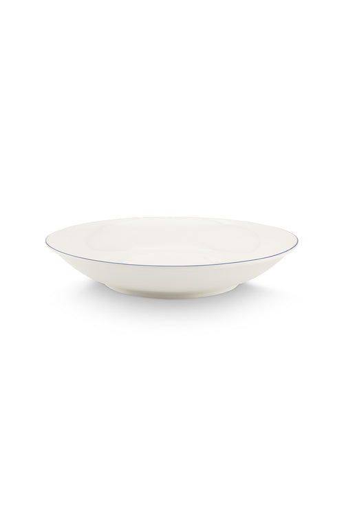 vtwonen - Pastabord - Wit/Blauw Lijn - Porselein - 25,5cm - Set van 6