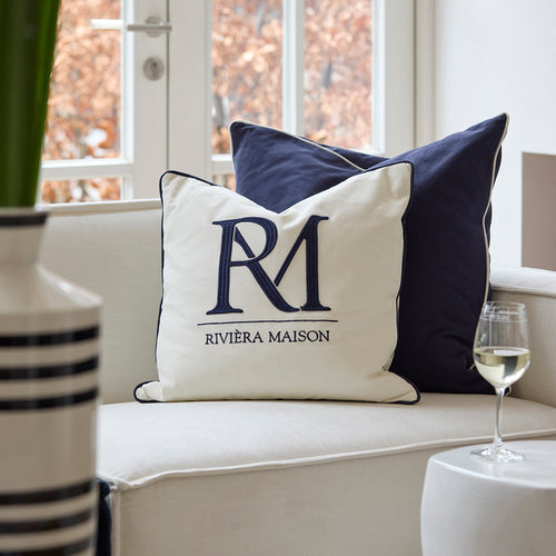 Rivièra Maison RM Monogram Pillow Cover blue 60x60 - Katoen - Blauw - vtwonen shop