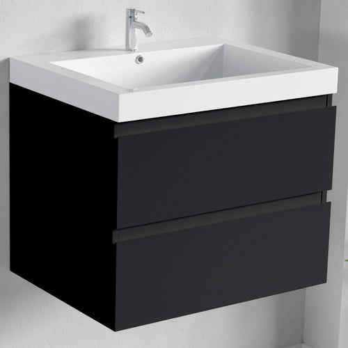 LOMAZOO badmeubelset Avalon - met hoge kast & witte wastafel - mat zwart - 60 cm